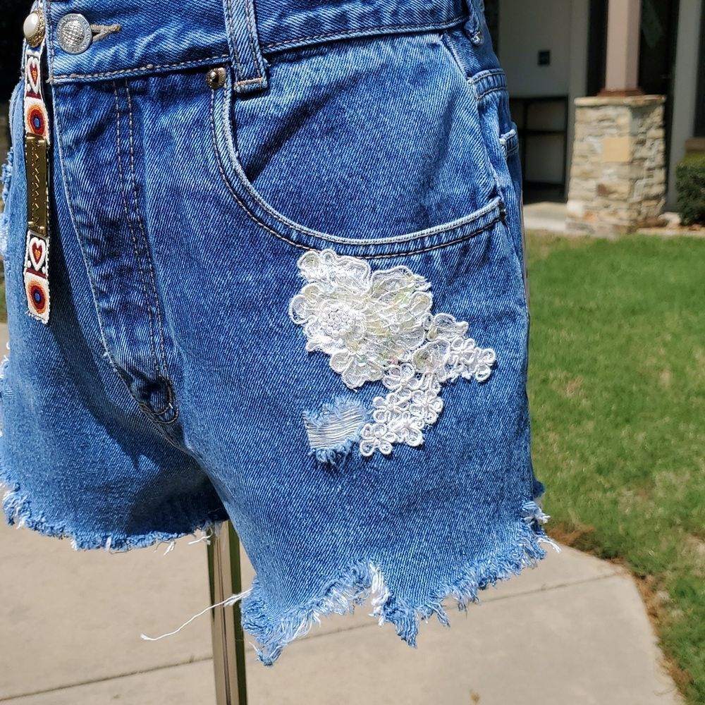 NEW  HEY SUE! UPCYCLES DROPPING SOON!! Lawman Upcycled Shorts Denim Jean - Picture 6 of 9